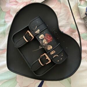 Black heart shape purse with rose  brand : GRAFEA